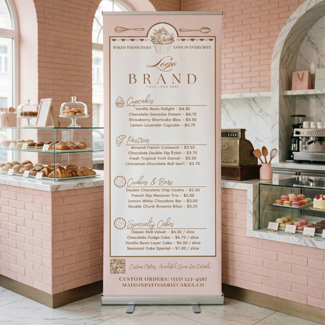 Floral Cupcake Pastry Business Bakery Logo Menu Retractable Banner (Floral Cupcake Pastry Business Bakery Logo Menu Retractable Banner)