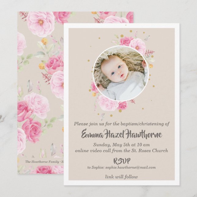 Floral custom Baby Invitation Shower | Baptism (Front/Back)
