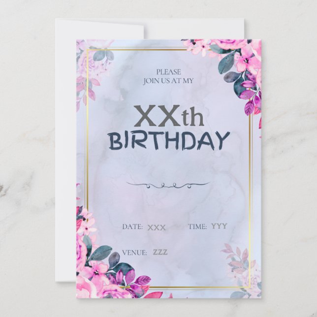 Floral Custom Birthday Invitation Card (Front)