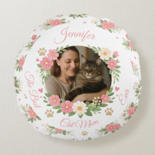 Floral Custom Cat Mom Pillow with Photo & Name