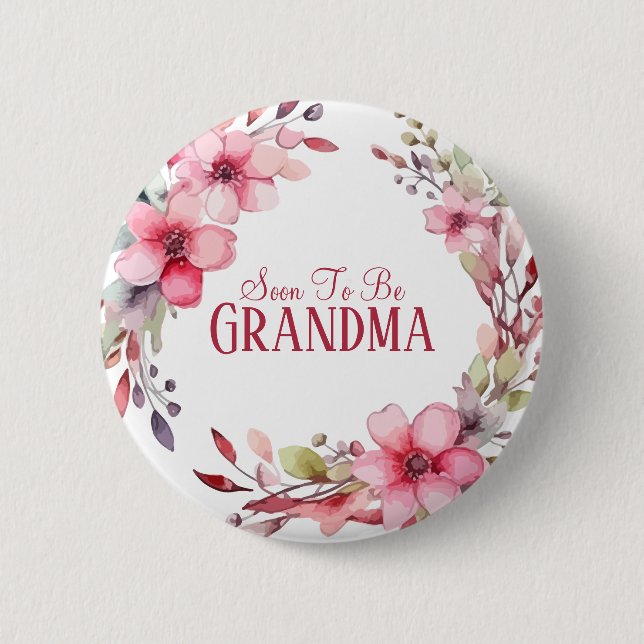 Floral Custom Grandmother to Be Baby Shower Button (Front)