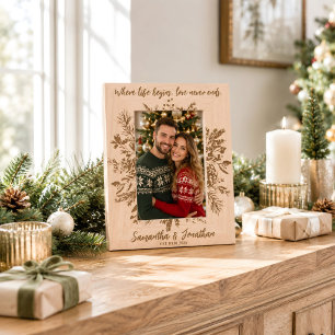 Floral Custom Name Couple Christmas Photo Keepsake Engraved Frames