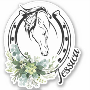 Floral Custom Name Horse Equestrian Horseshoe Sticker
