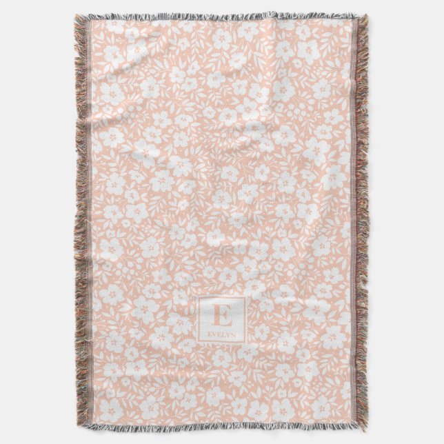 floral Custom Name Monogram Throw Blanket (Front Vertical)