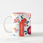 Floral Custom Name Pattern Coral Personalized Two-tone Coffee Mug at Zazzle