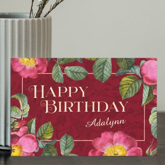 Floral Custom Name Photo Red Birthday Gift Card