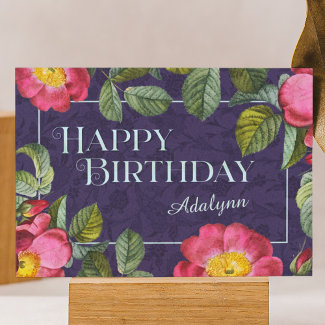Floral Custom Name Photo Violet Birthday Gift Card