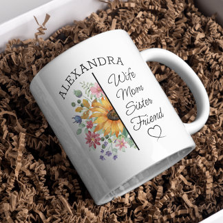 Floral Custom Name & Text Wife Mom Sister Friend Coffee Mug