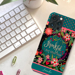 Floral Custom Name Thankful Quote Modern iPhone 13 Pro Max Case