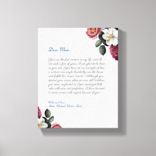 Floral Custom Notebook handwritten love letter Canvas Print