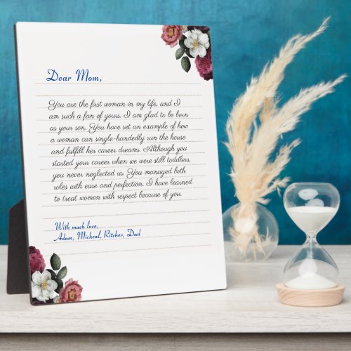 Floral Custom Notebook handwritten love letter  Plaque