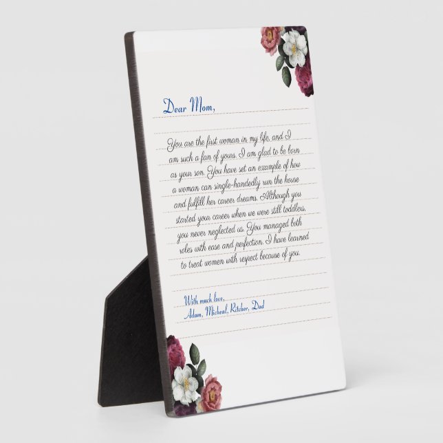 Floral Custom Notebook handwritten love Message Plaque (Side)
