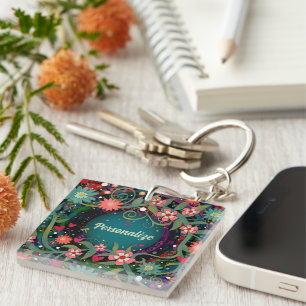Floral Custom One Word Inspirivity Keychain