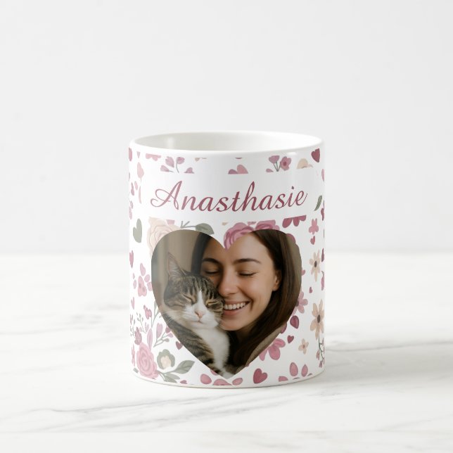 Floral Custom Pet Photo Heart Mug  (Center)