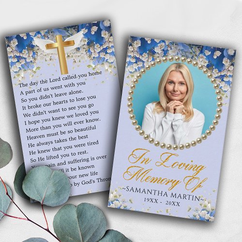 Floral Custom Photo Funeral Prayer Card