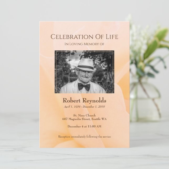 Floral Custom Photo Memorial Service Invitation (Standing Front)