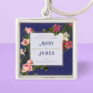 Floral Custom Text Wedding Anniversary Gift Blue