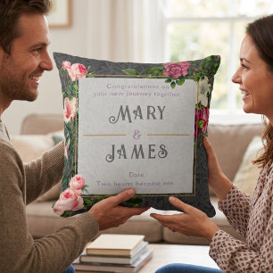 Floral Custom Text Wedding Anniversary Gift Gray Throw Pillow