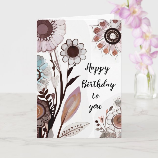 Floral Customizable Message Happy Birthday Card (Orchid)
