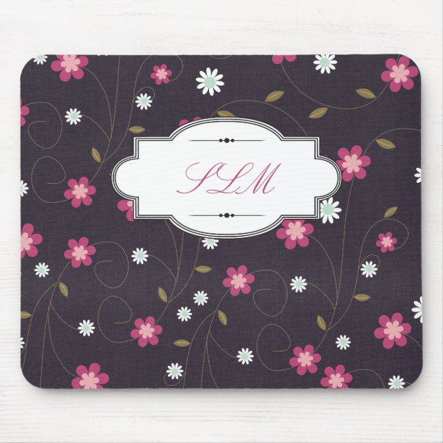 Floral Customizable Monogram Mouse Pad (Front)