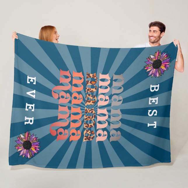Floral Customize Best Mom Blue Fleece Blanket (In Situ)