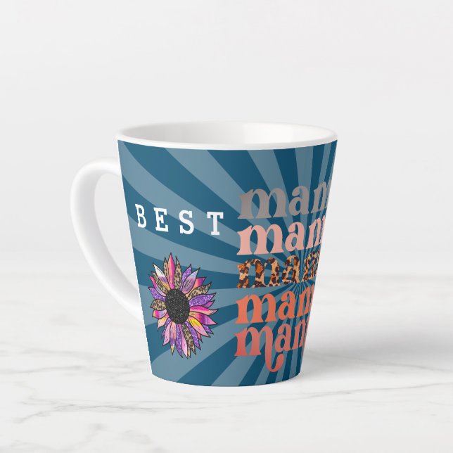 Floral Customize Best Mom Blue Latte Mug (Left Angle)