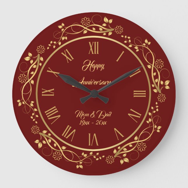 Floral Customize Happy Gold 50th Anniversary Large Clock (Front)