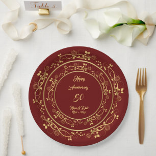 Floral Customize Happy Gold 50th Anniversary Paper Plates