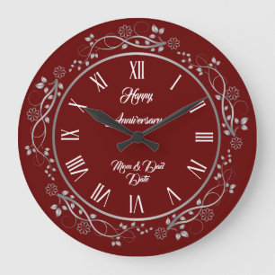 Floral Customize Happy Silver 25th Anniversary Large Clock