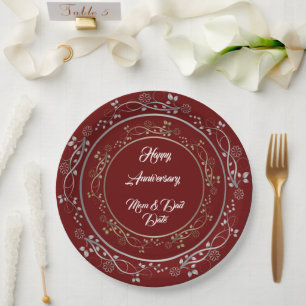 Floral Customize Happy Silver 25th Anniversary Paper Plates