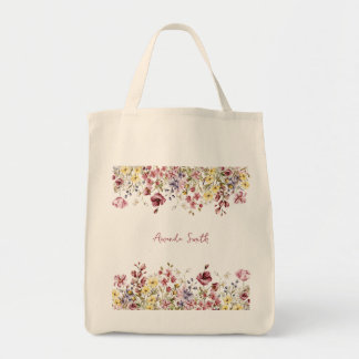 Floral Customized Name Flowers Tote Bag