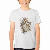 floral cute anatomical heart gold and gray