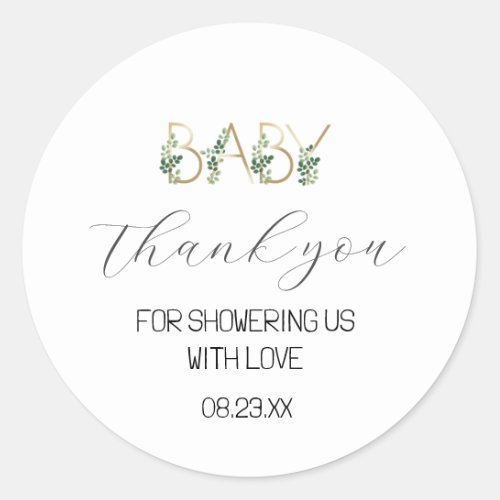 Floral Cute Baby Shower Thank You Favor  Classic Round Sticker