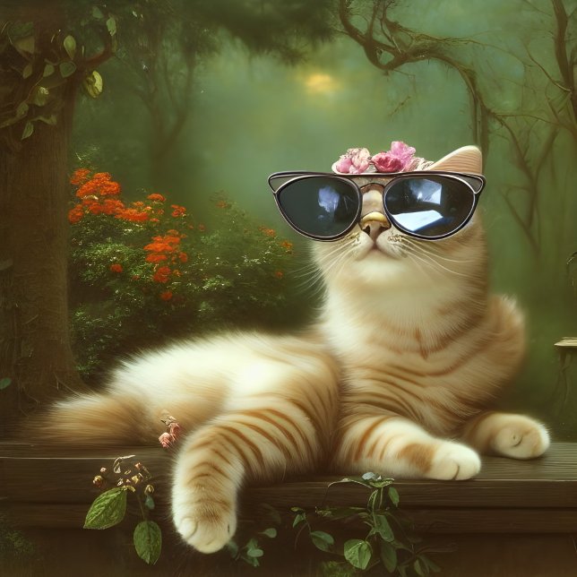 Floral Cute Cat With Sunglasses T-Shirt (Creator Uploaded)