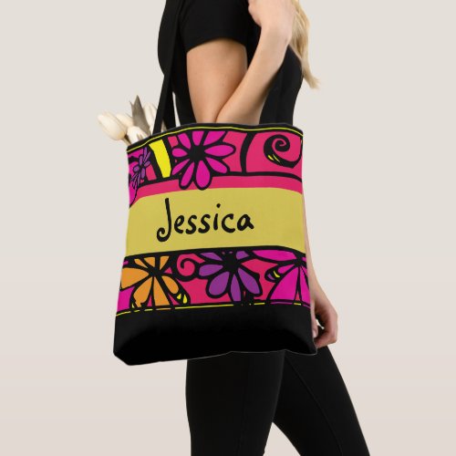 Floral Cute Colorful Flower Doodles Womens Canvas Tote Bag