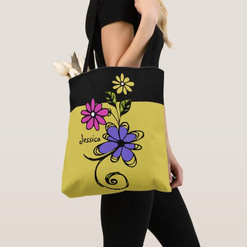 Floral Cute Colorful Flower Doodles Womens Canvas Tote Bag