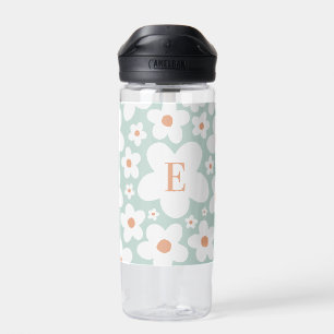 floral cute daisy turquoise orange initial elegant water bottle