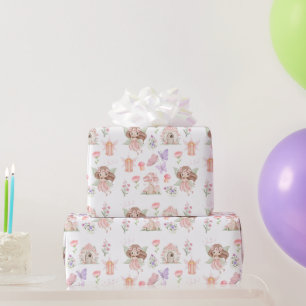 Floral Cute Fairy Birthday Party Wrapping Paper