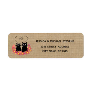 Floral cute funny cartoon cats in love burlap label