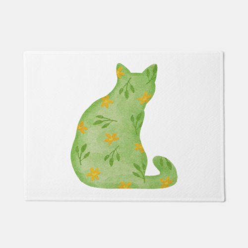 floral cute green cat   doormat