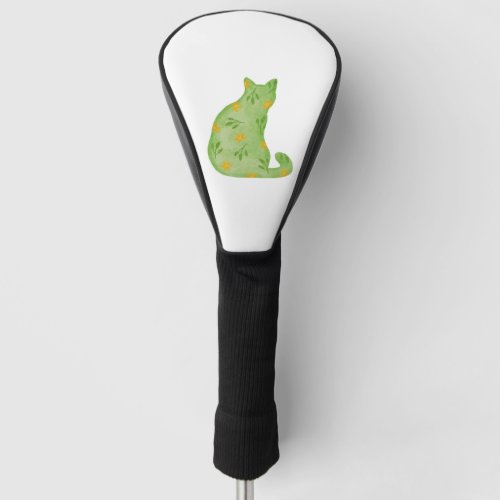 floral cute green cat   golf head cover