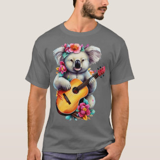 Floral Cute Koala Playing Guitar T-Shirt