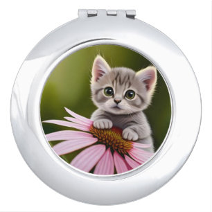 Floral cute little grey cat  compact mirror