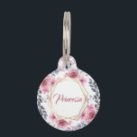 Floral Cute Pink Gold Geometric Frame Pet ID Tag<br><div class="desc">Design based on a lovely pattern. Personalized with your pet's name,  monogram or initials. Please,  notice you can change the text using the customize it further option. Or you can remove this part to keep the design more universal.</div>