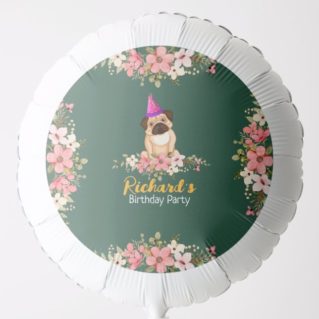 Floral Cute Puppy Kids Birthday Balloon (Front)