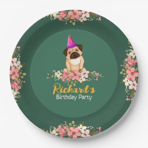 Floral Cute Puppy Kids Birthday Paper Plates