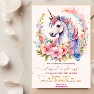 Floral Cute Unicorn Baby Shower Invitation