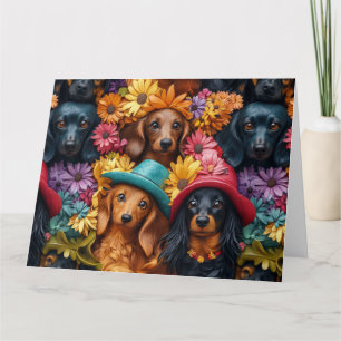 Floral Dachshund Seamless Pattern - Dog Lovers Card