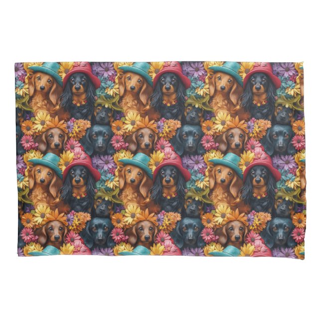 Floral Dachshund Seamless Pattern - Dog Lovers Pillow Case (Front)