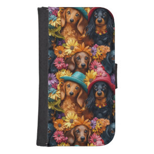 Floral Dachshund Seamless Pattern - Dog Lovers Galaxy S4 Wallet Case